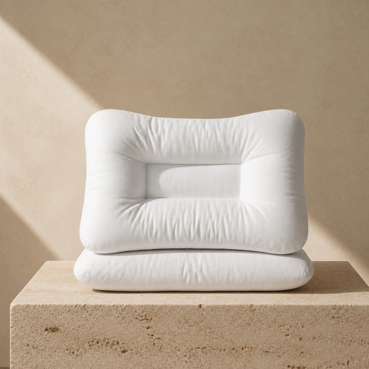 Ergonomisches Nackenkissen 50x70 cm in Weiß auf Travertin